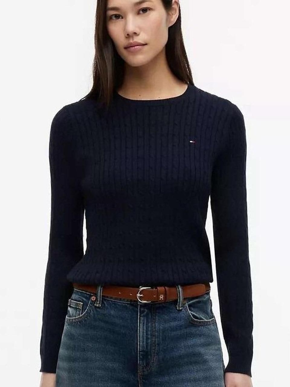 Tommy Hilfiger Navy Cable-Knit Crewneck Sweater - Women's